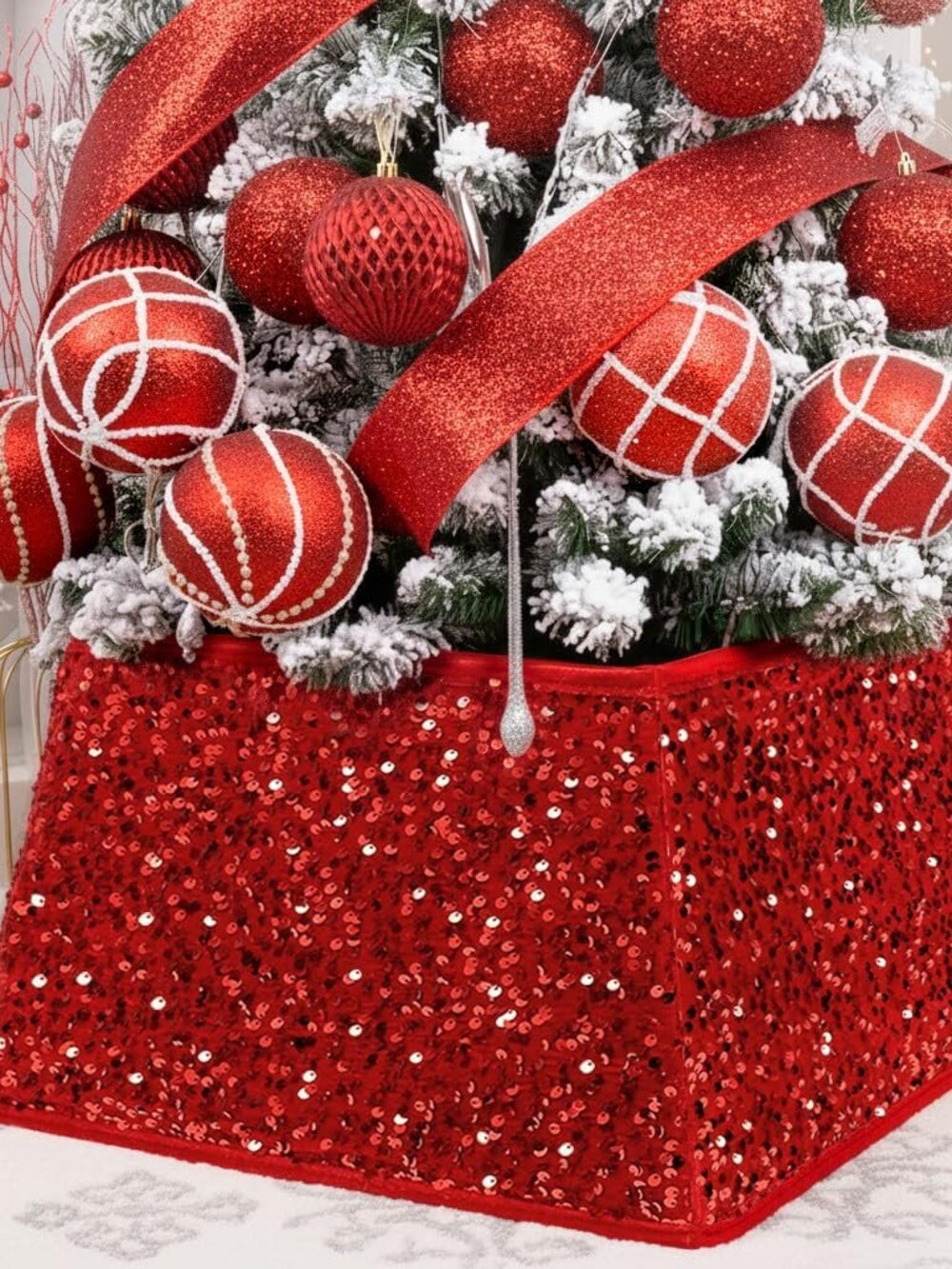 Christmas Tree Collar 24 inch Sequin Tree Skirt for Christmas Holiday Home Decor